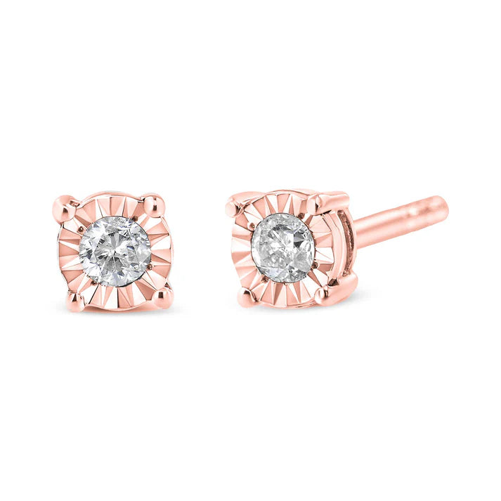 10K Rose Gold Plated 1/10 Cttw Round Brilliant-Cut Diamond Miracle-Set Stud Earrings