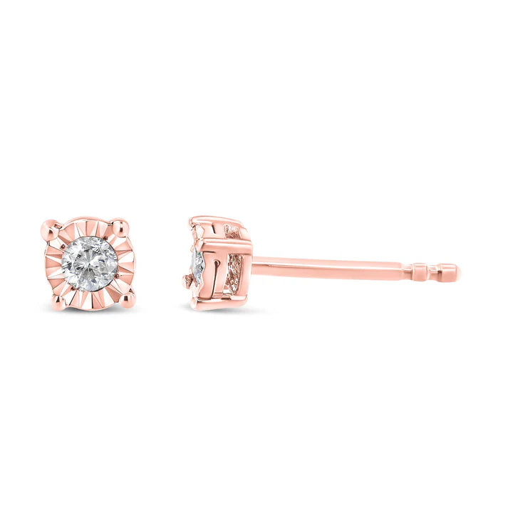 10K Rose Gold Plated 1/10 Cttw Round Brilliant-Cut Diamond Miracle-Set Stud Earrings