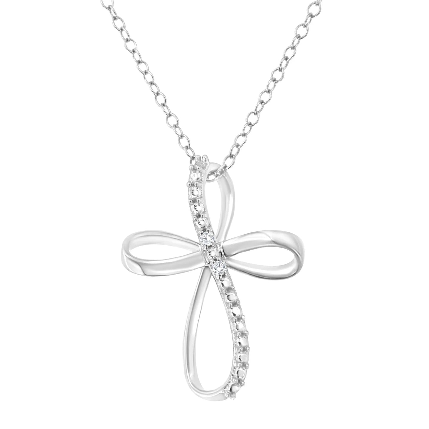 10K Yellow Gold Plated Diamond Accent Cross Ribbon 18" Pendant Necklace